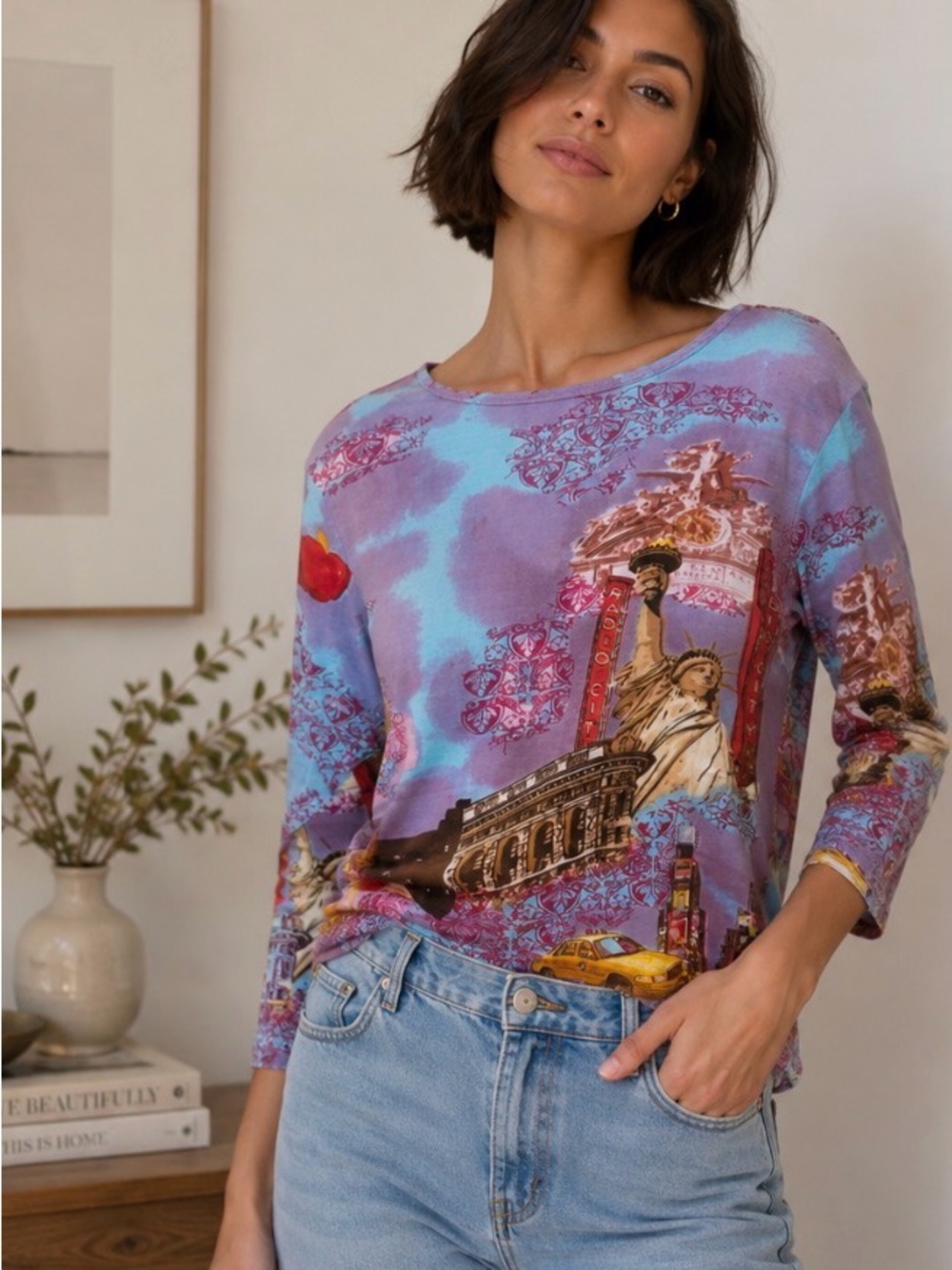 Women’s Scenic Print Purple Long Sleeve Tee